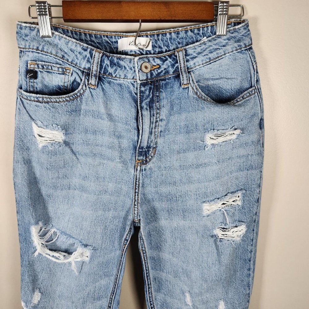 Kancan Pants Womens 7 / 27 Denim Jeans Distressed Bobbie High Rise Straight Crop - Picture 2 of 15